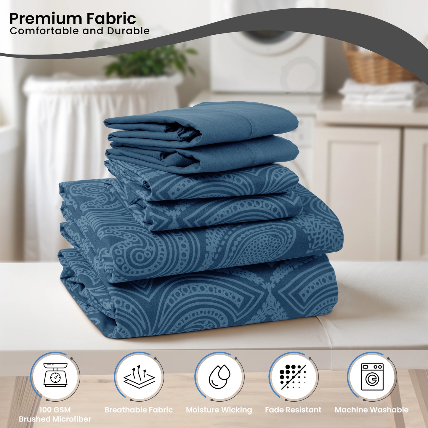6 Piece Sheet Set, Ultra Soft Microfiber, Paisley