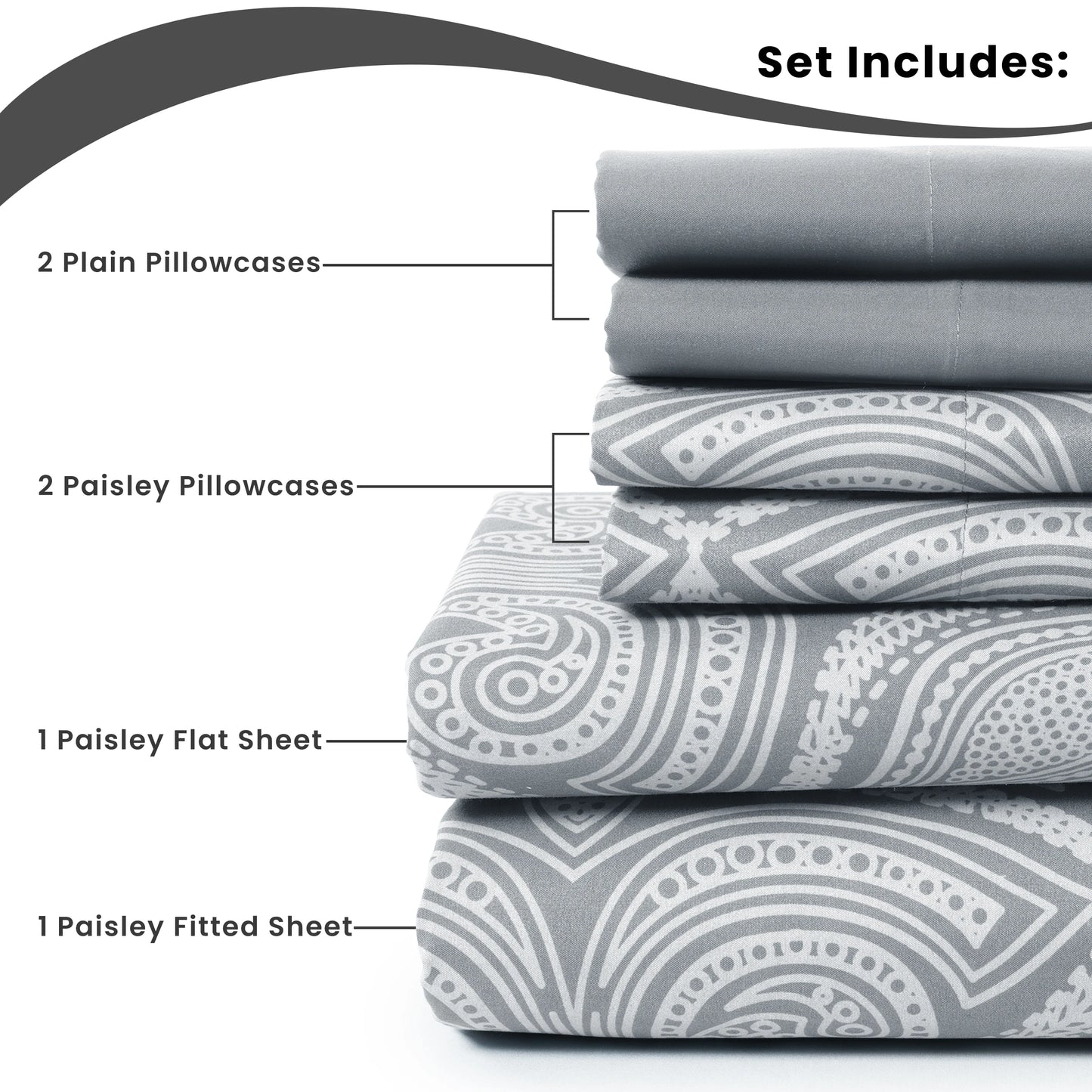 6 Piece Sheet Set, Ultra Soft Microfiber, Paisley