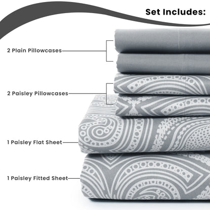 6 Piece Sheet Set, Ultra Soft Microfiber, Paisley