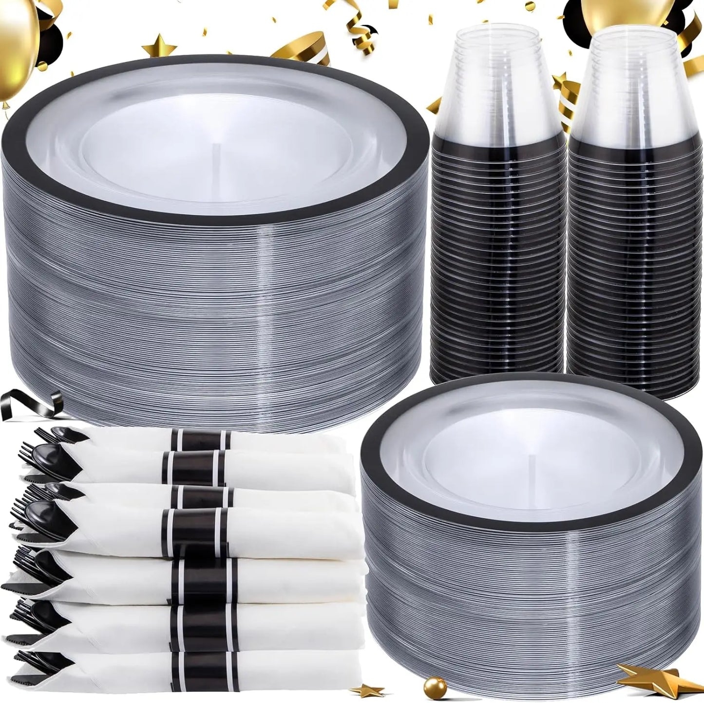350 Pcs Clear & Black Plastic Set