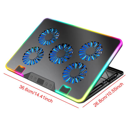 Laptop Cooling Pad with 5 Quiet Fans Laptop Cooling Stand Height Adjustable RGB for 11-17.3in Computer PC Notebook Gaming Laptop