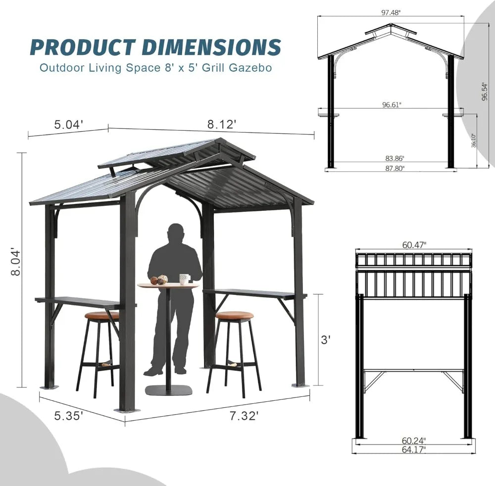 8x5FT Hardtop Grill Gazebo