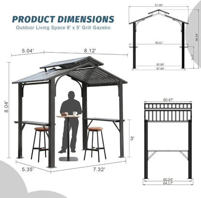 8x5FT Hardtop Grill Gazebo