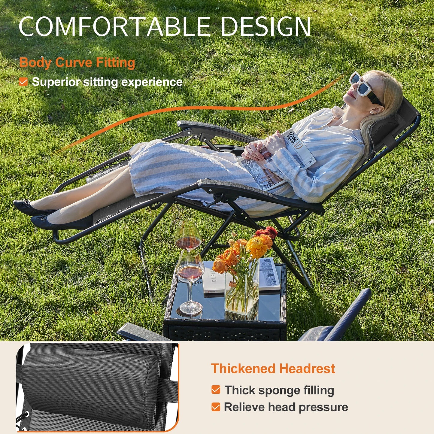 Set of 2 Portable Recliner Lounge Chair