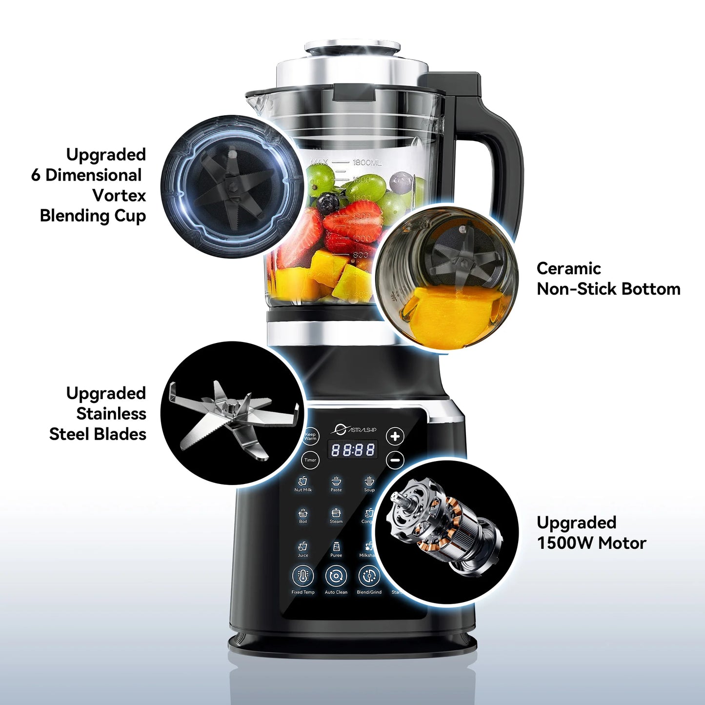 Glass Blenders for Kitchen with Tamper