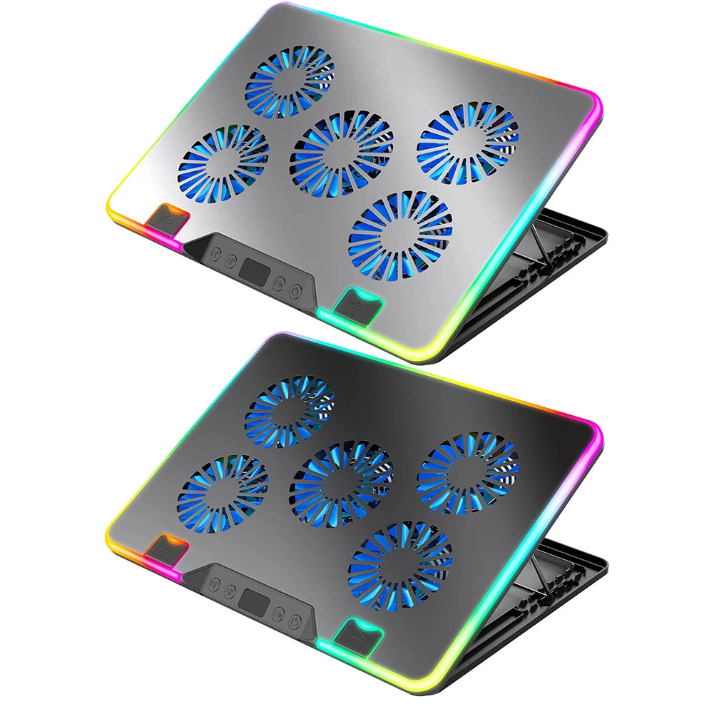 Laptop Cooling Pad with 5 Quiet Fans Laptop Cooling Stand Height Adjustable RGB for 11-17.3in Computer PC Notebook Gaming Laptop