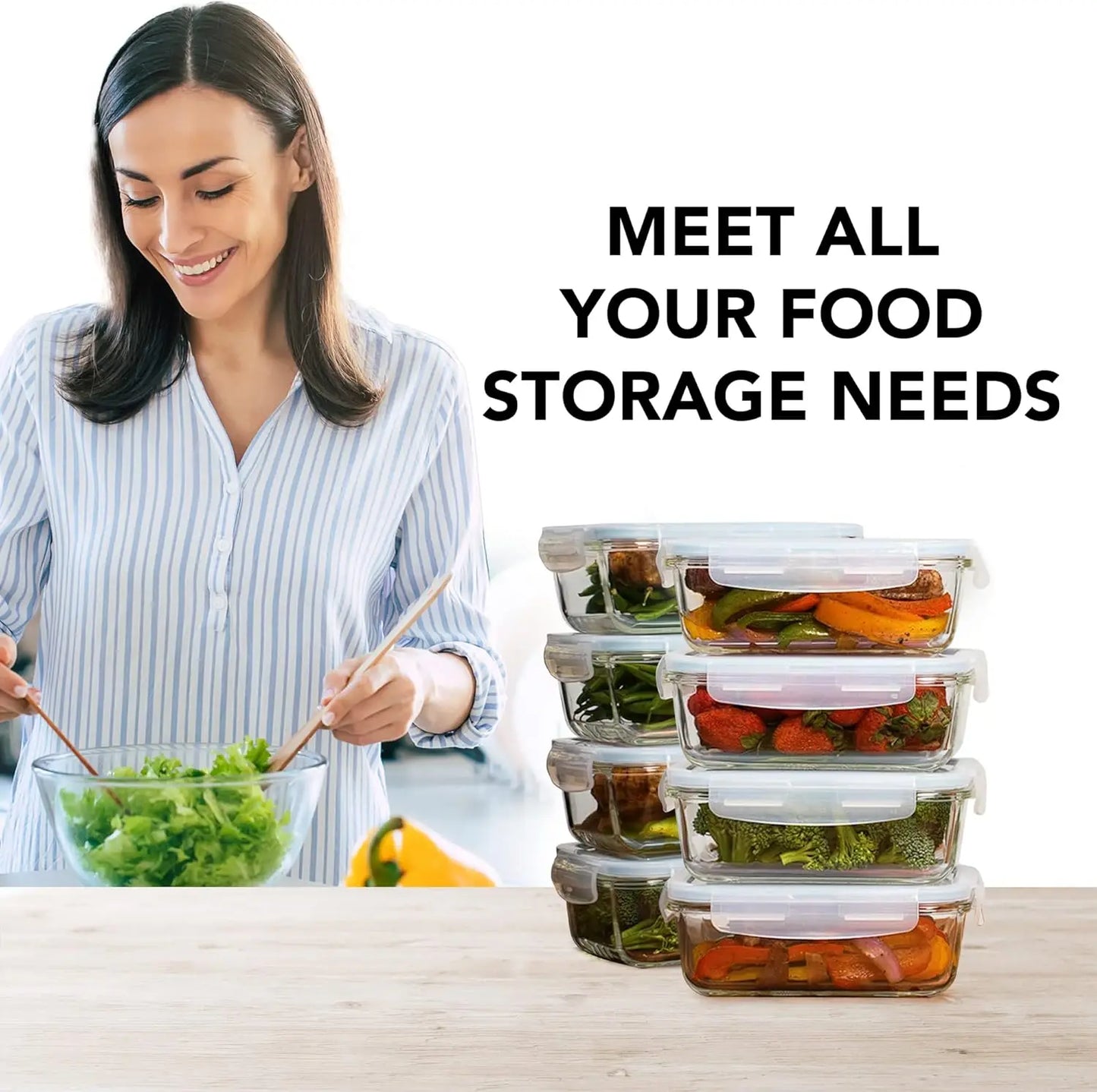 16-Piece Glass Meal Prep Containers Set