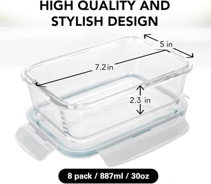 16-Piece Glass Meal Prep Containers Set
