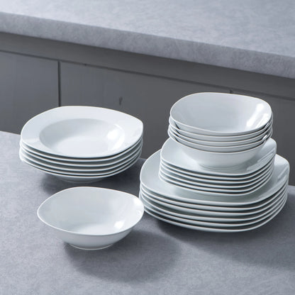 MALACASA Elisa 24-Piece Ceramic Porcelain Tableware Dinner Set Cereal Bowls Soup Dessert Plate Dinnerware Serive for 6 Person