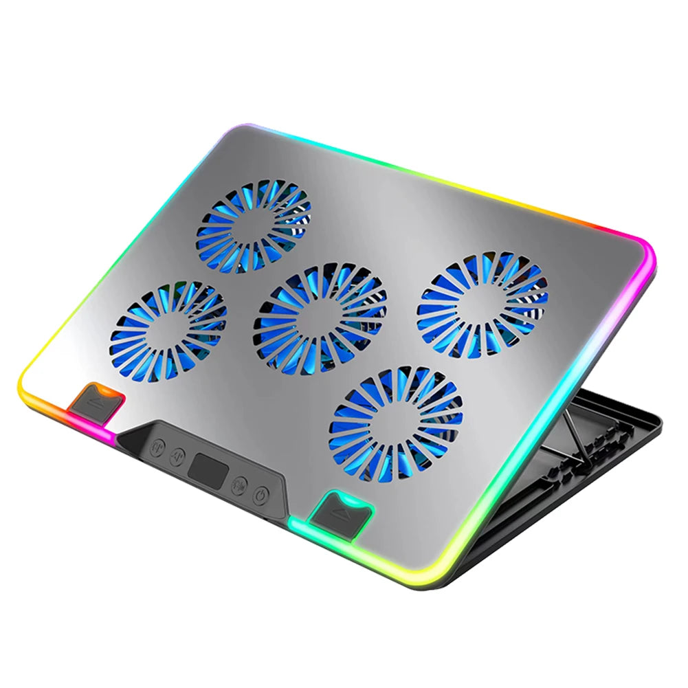 Laptop Cooling Pad with 5 Quiet Fans Laptop Cooling Stand Height Adjustable RGB for 11-17.3in Computer PC Notebook Gaming Laptop