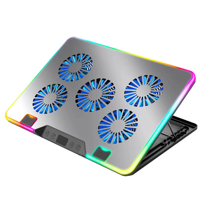 Laptop Cooling Pad with 5 Quiet Fans Laptop Cooling Stand Height Adjustable RGB for 11-17.3in Computer PC Notebook Gaming Laptop